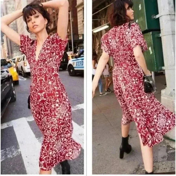 The Kooples Coromandel Silk Red Dress Size 8 $468 - Picture 5 of 6